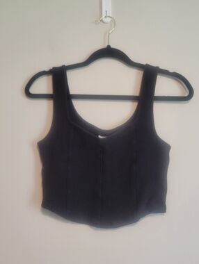 aerie Black Scoop Neck Crop Top Size Medium